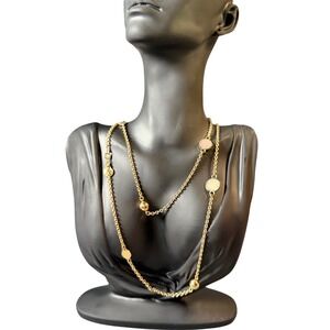 Marc by Marc Jacobs Gold Tone Long Necklace with Round Medallions Beads 40 Inch.
